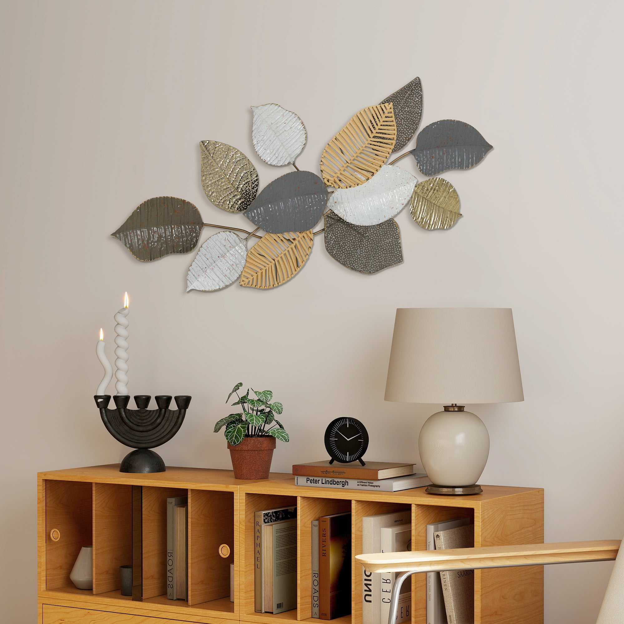 HOMCOM Metal Wall Art, Modern Hanging Wall Decor with Unique Leaf Design for Living Room Bedroom Entryway 