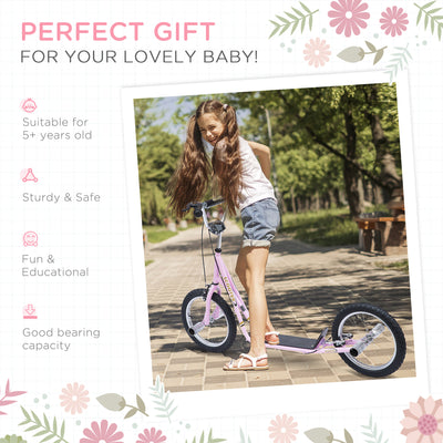 HOMCOM Stunt Scooter, Kids Scooter with Big Wheels, Adjustable Height, Dual Brakes, for Ages 5 Years+, Pink 