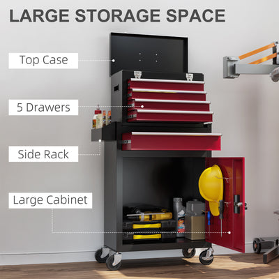 HOMCOM Two-Part Tool Storage Chest on Wheels - Black/Red 