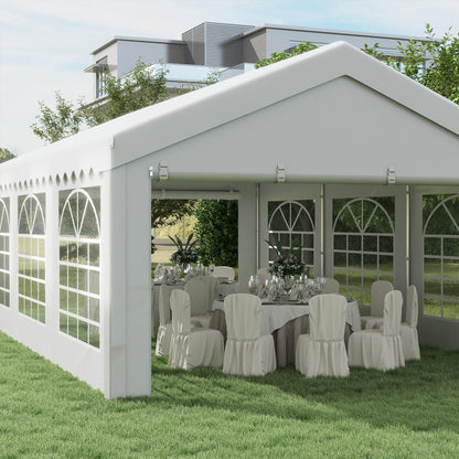Outsunny 6m x 4m Garden Gazebo, Galvanised Marquee Party Tent with Removable Sides and Windows for Parties, Wedding and Events, White 