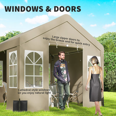 Outsunny 3 x 3 m Party Tent, Outdoor Canopy Tent Shelter with Removable Sidewalls, 4 Zipped Doors, for Parties, Wedding, Beige 