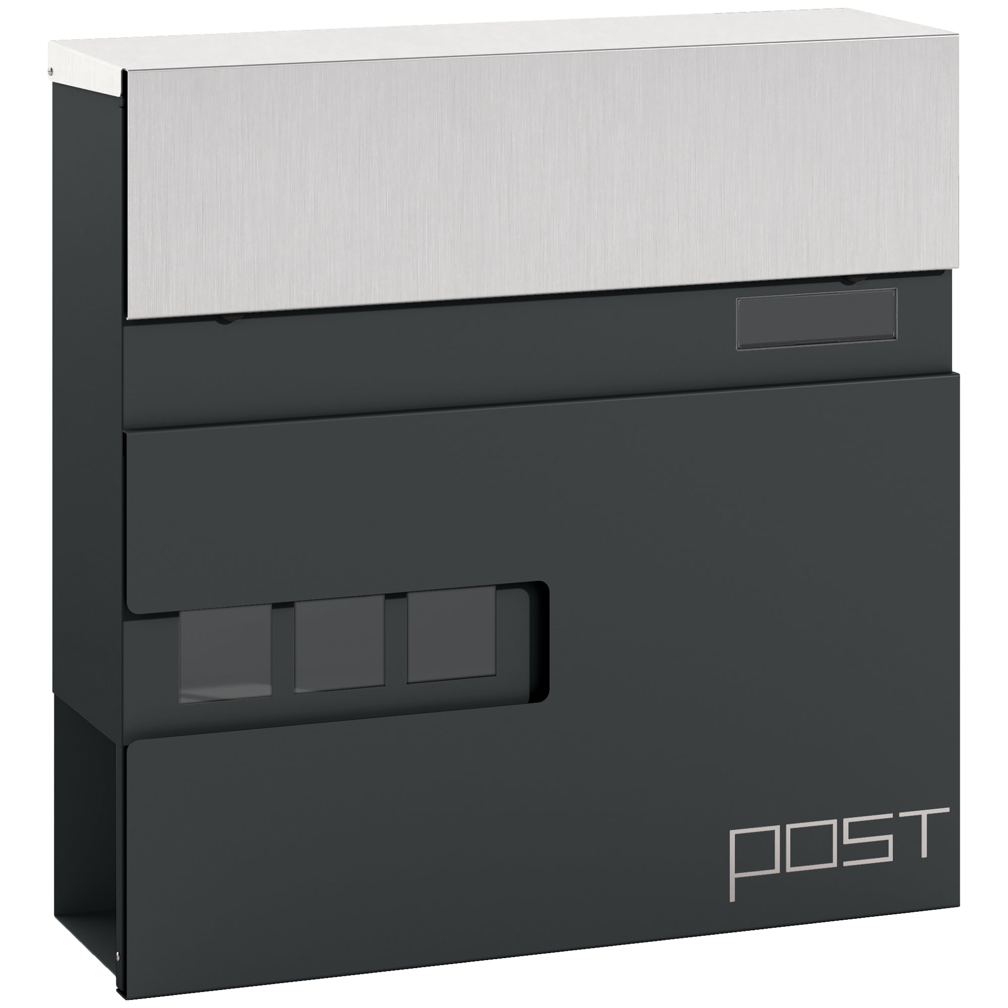 HOMCOM Locking Galvanised Steel Letterbox - Charcoal Grey/Black 