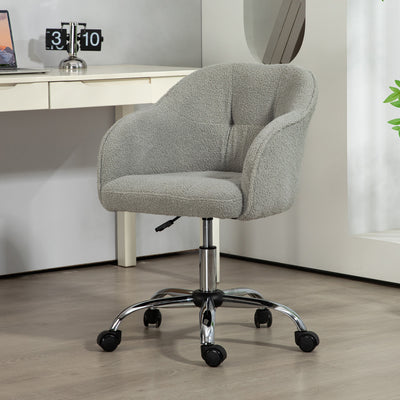 HOMCOM Teddy Fleece Swivel Office Chair - Grey 