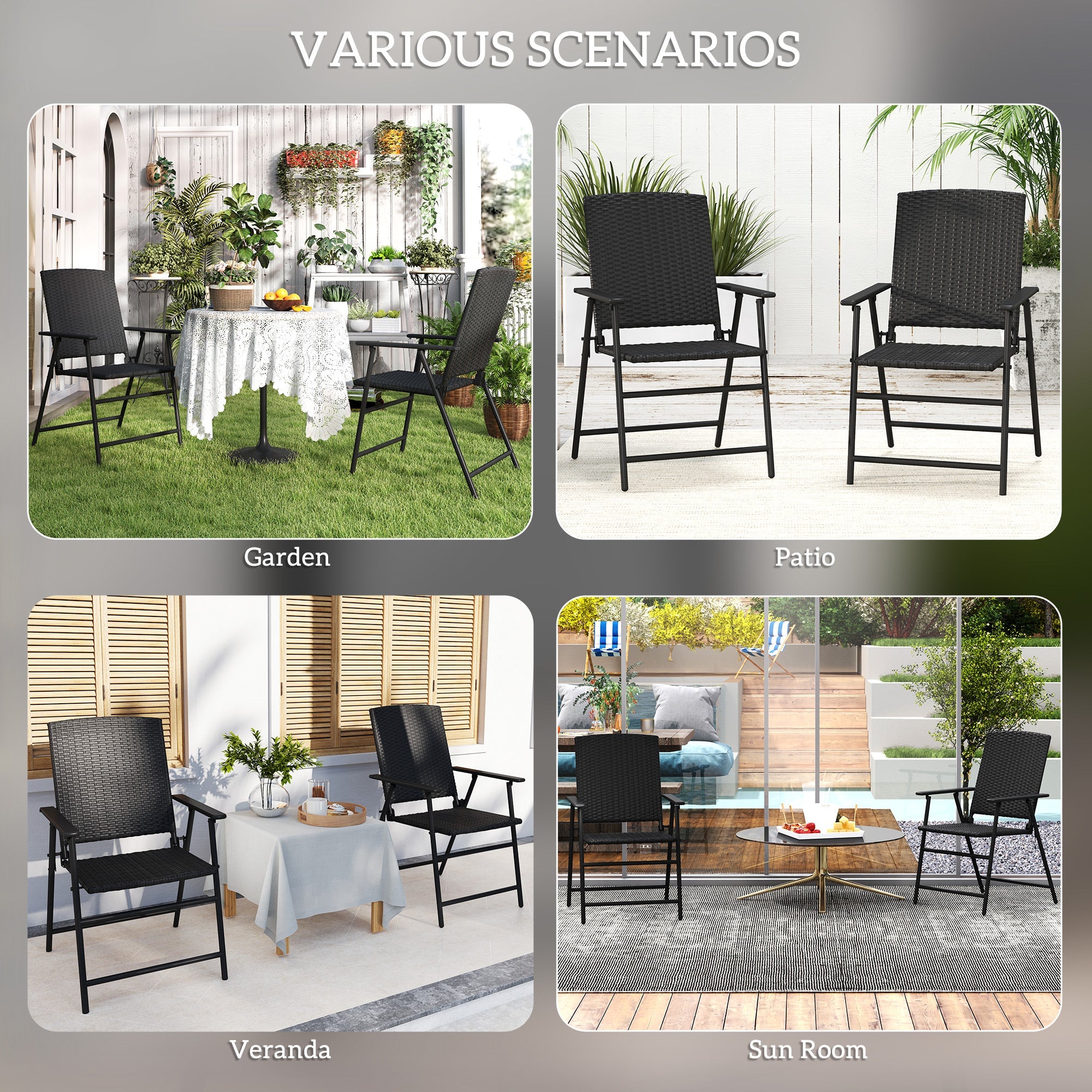 Outsunny Set of Two Folding Rattan Seat Chairs - Black 