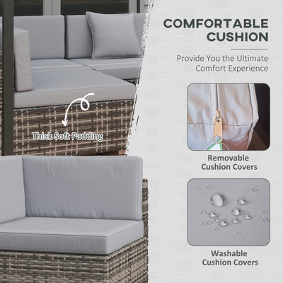 Outsunny Seven-Piece Rattan Garden Set, with Glass-Top Table - Mixed Grey 