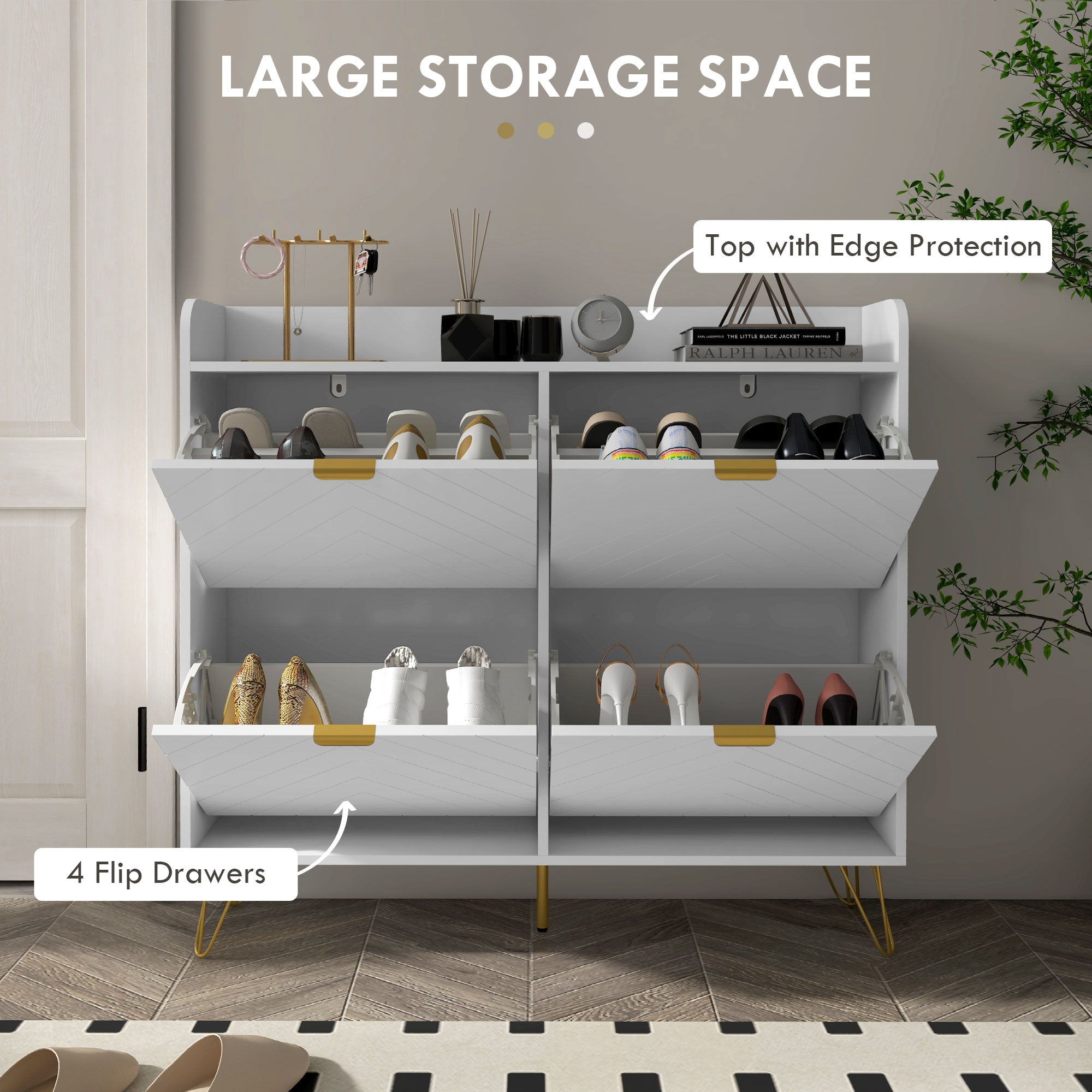 HOMCOM Narrow Shoe Storage Cabinet, Slim Shoe Cupboard with 4 Flip Drawers, Adjustable Shelf, Shoe Rack for 16 Pairs of Shoes 
