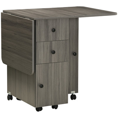 HOMCOM Multi-Storage Six-Person Drop Leaf Dining Table - Grey 