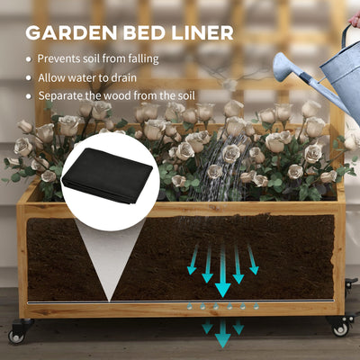 Outsunny Wooden Trellis Planter, Raised Garden Bed with Wheels and Bed Liner, to Climb and Grow Vegetables, Herbs and Flowers 