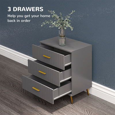 HOMCOM Three Drawer Embossed Line Dresser - Grey/Gold Tone 