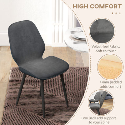 HOMCOM Velvet Dining Chairs, Set of 2 Dining Room Chairs with Metal Legs for Living Room, Dining Room, Grey 