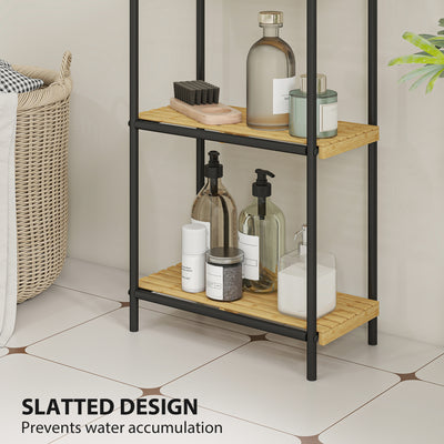 HOMCOM 3-Tier Bamboo Bathroom Storage Shelf, Freestanding Narrow Shelving Unit with Slatted Shelves for Kitchen Bathroom Living Room, 41.5 x 21.5 x 77.5 cm, Natural and Black 