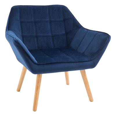 HOMCOM Armchair Accent Chair Wide Arms Slanted Back Padding Steel Frame Wooden Legs Home Bedroom Furniture Seating Blue 