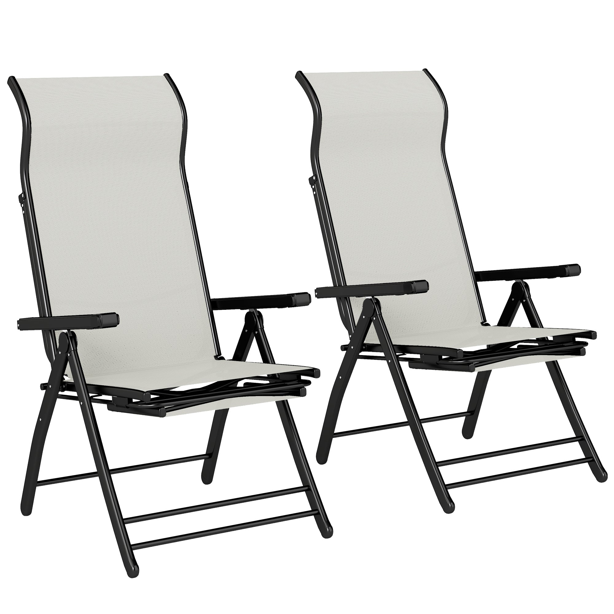 Outsunny Reclining Garden Chairs Set of 2, 5-Position Folding Sun Loungers with High Back, Retractable Footrest, Light Grey 