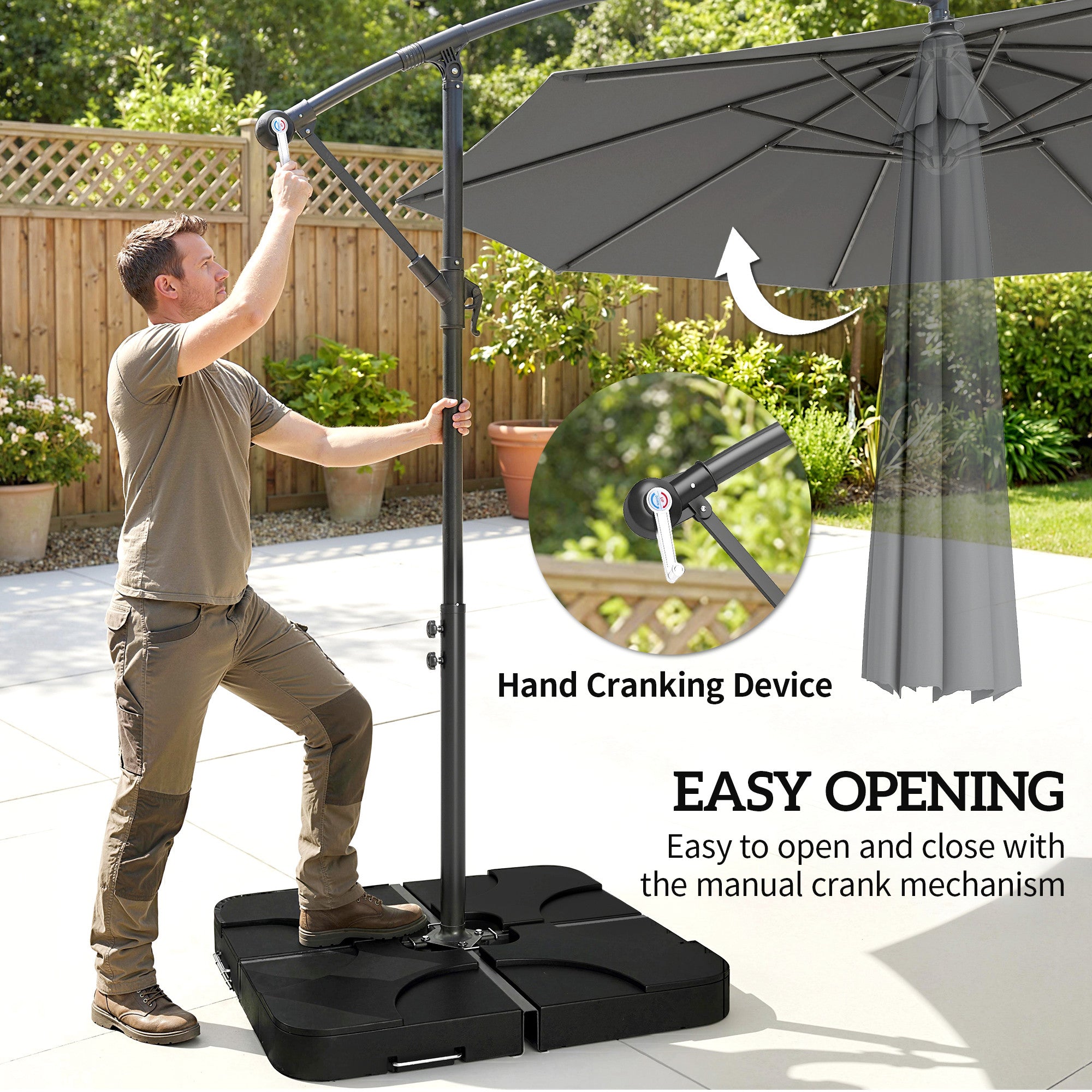 Outsunny 3m Overhanging Parasol, with Base, Weights and Cover - Dark Grey 