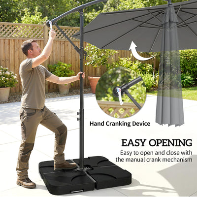 Outsunny 3m Overhanging Parasol, with Base, Weights and Cover - Dark Grey 