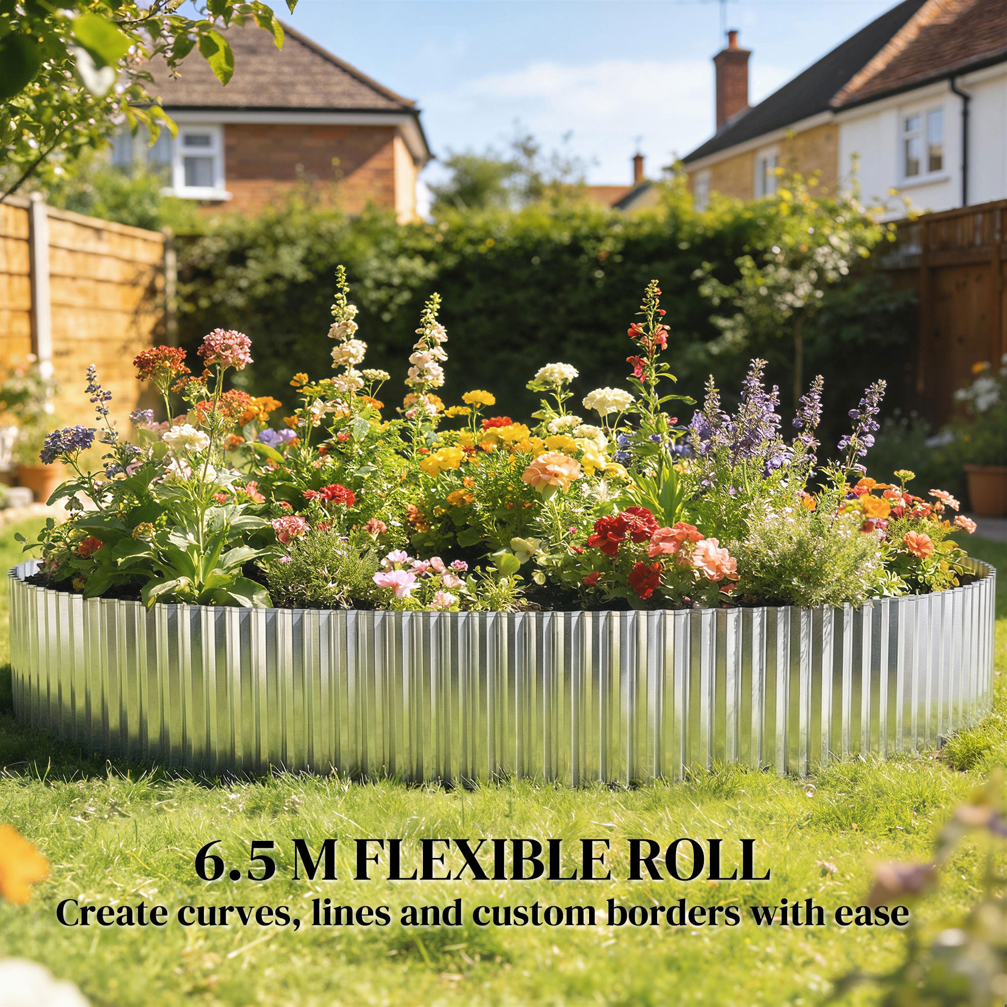 Outsunny Metal Garden Edging Border, 8 in x 21.3 ft Corrugated Heavy Duty Galvanised Steel Lawn Edging, Silver Tone 