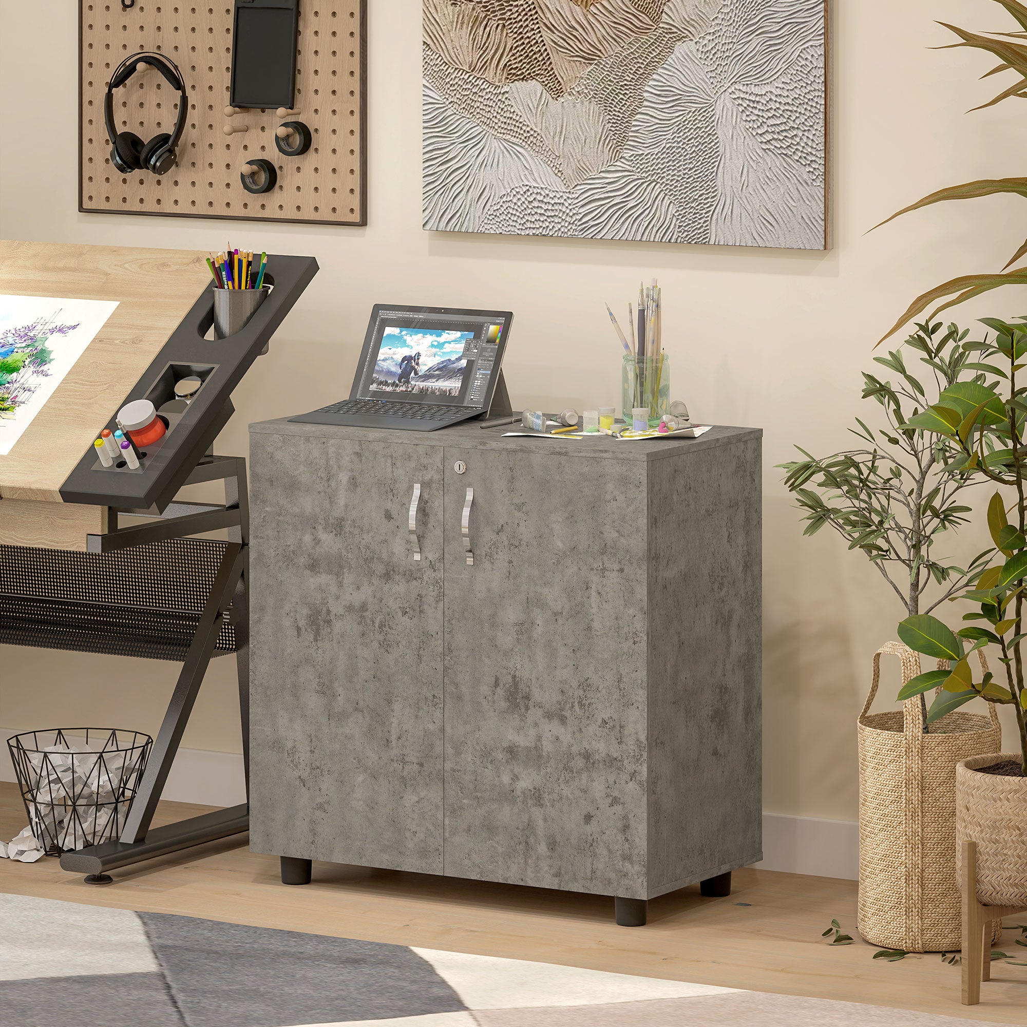 Vinsetto Two-Tier Locking Office Storage Cabinet - Grey 