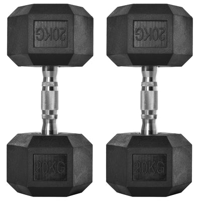 HOMCOM 2x20kg Rubber Hex Dumbbell Portable Hand Weights Dumbbell Home Gym Workout Fitness Hand Dumbbell 