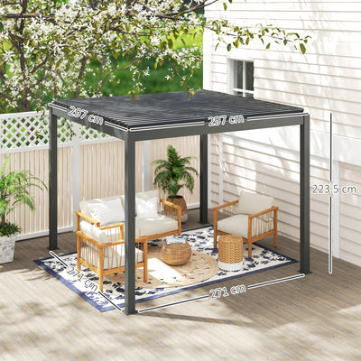 Outsunny 3 x 3(m) Electric Louvered Pergola with LED Lights, Aluminium Pergola Hardtop Gazebo with Remote, Adjustable Roof and Drainage System, Water and UV Proof 