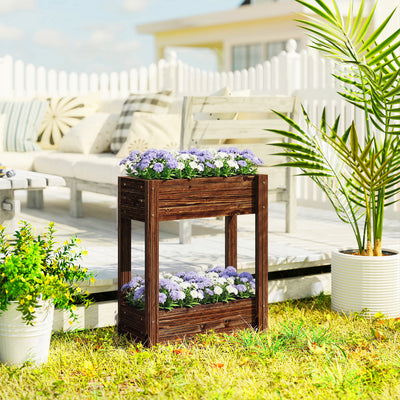 Outsunny 2-Tier Wooden Raised Planter, Raised Garden Bed on Legs with Drainage Holes and Bed Liner, Elevated Garden Planter 