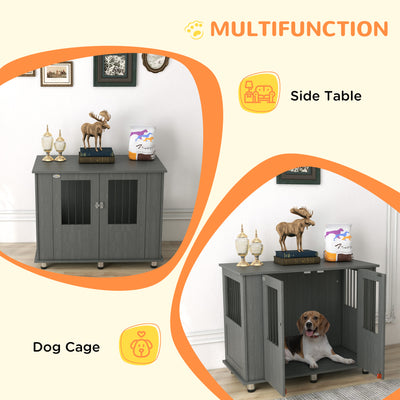 PawHut Dog Crate Table for Medium and Large Dogs with Magnetic Door for Indoor Use, 95 x 55 x 75 cm, Grey 