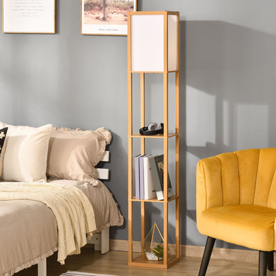 HOMCOM 3-Tier Floor Lamp, Floor Light with Storage Shelf, Reading Standing Lamp with Acrylic Shade for Living Room, Bedroom, Kitchen, Dining Room, Office, Dorm, 160cm, Natural 