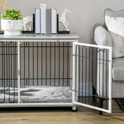 PawHut Indoor Dog Crate Furniture, Side End Table, with Soft Washable Cushion, Lockable Doors, for Small and Medium Dogs 