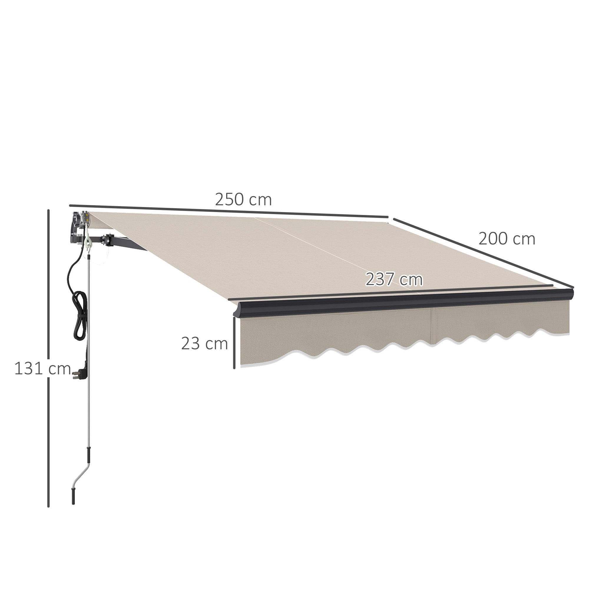 Outsunny 2.5 x 2m Electric Awning with Remote Controller, Aluminium Frame DIY Retractable Awning, UV30+ Sun Shade Canopy for Garden Patio Deck Door Window, Beige 