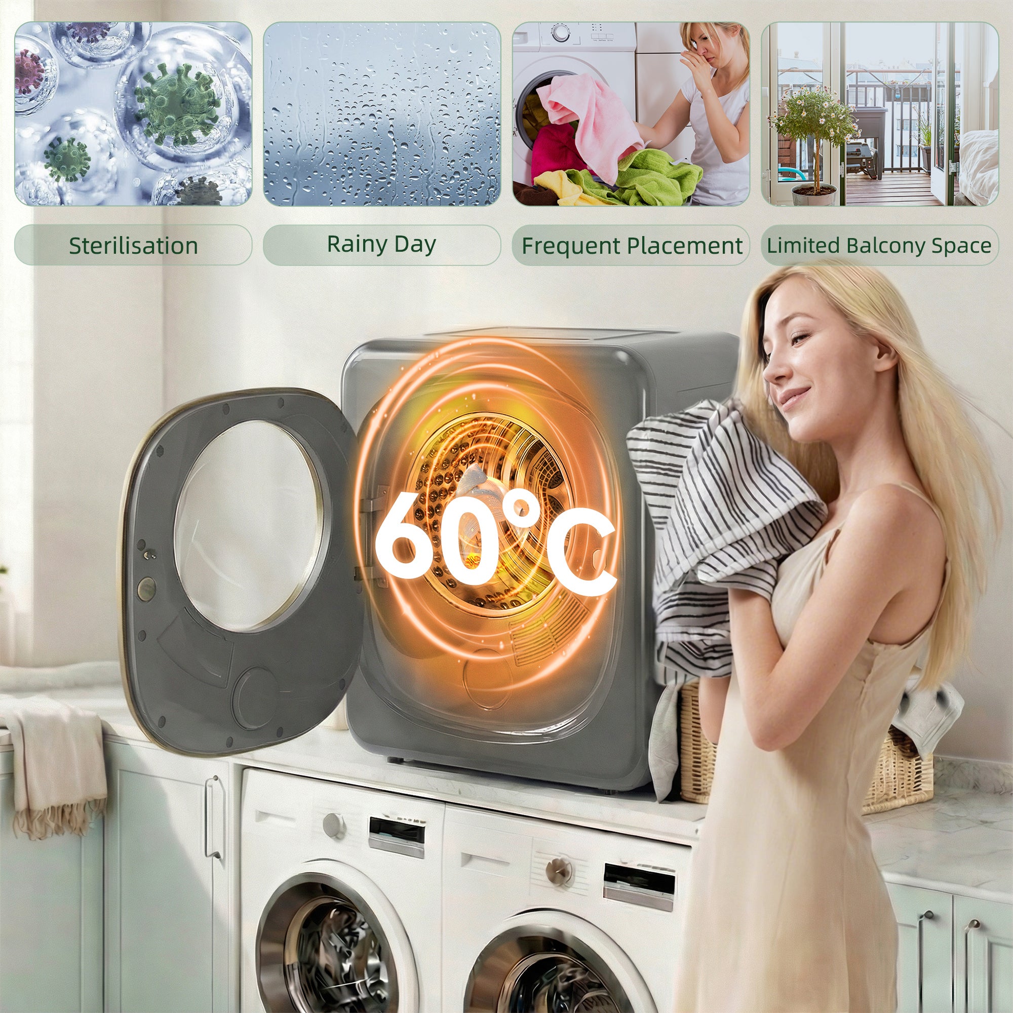 HOMCOM 4kg Vented Tumble Dryer with 5 Drying Mode, 800W Compact Freestanding Front Tumble Dryer Grey 