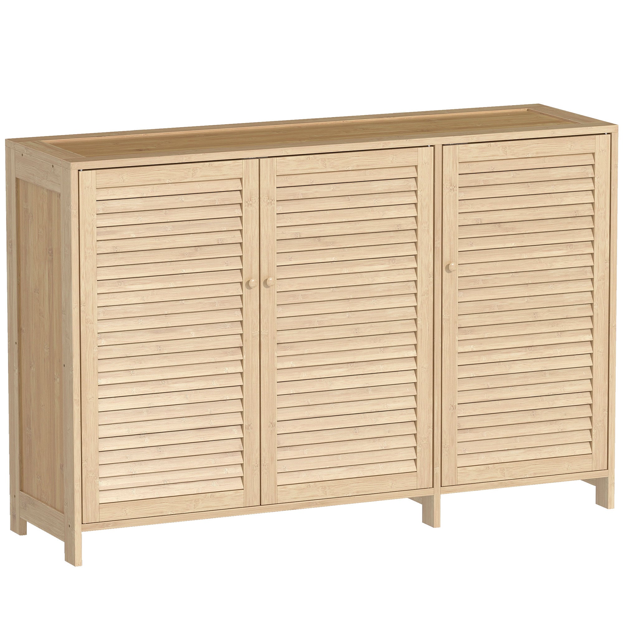 HOMCOM Bamboo Shoe Cabinet with Louvered Doors, 18 Pairs Shoe Storage Cabinet with Adjustable Shelves for Hallway, Natural 