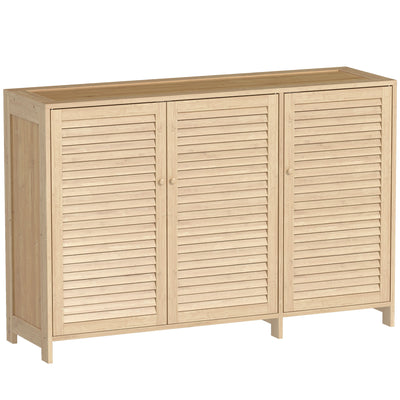 HOMCOM Bamboo Shoe Cabinet with Louvered Doors, 18 Pairs Shoe Storage Cabinet with Adjustable Shelves for Hallway, Natural 