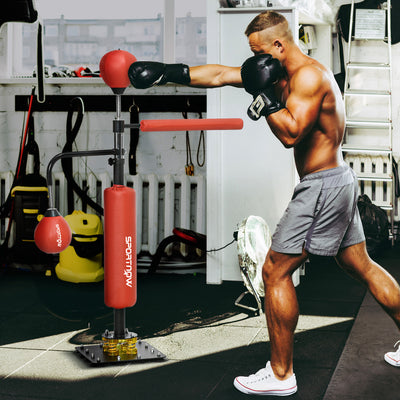 SPORTNOW Boxing Bag, Freestanding Punching Bag, with Reflex Bar, Speed Balls, Red 