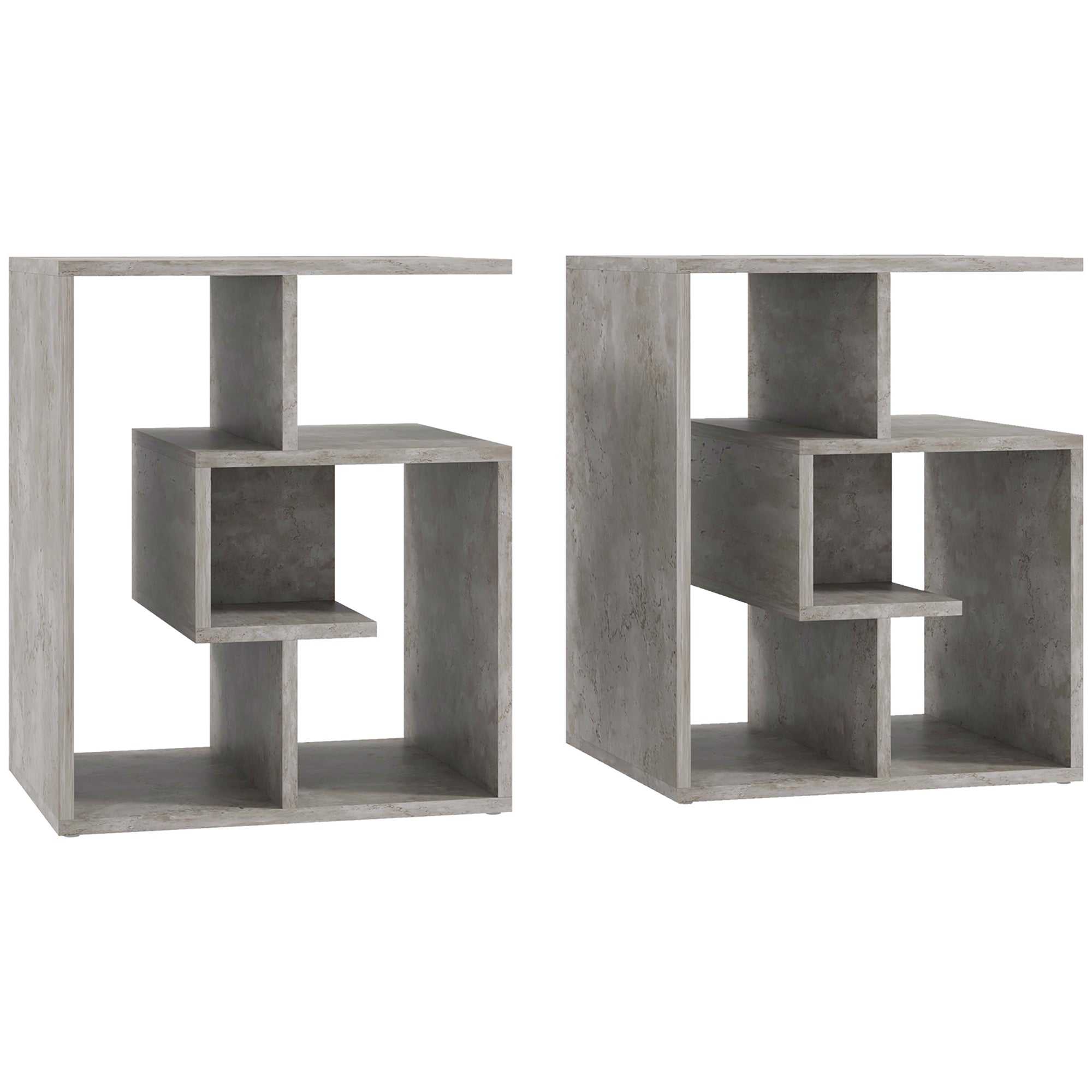 HOMCOM Side Table, 3 Tier End Table with Open Storage Shelves, Living Room Coffee Table Organiser Unit, Set of 2, Cement Colour
