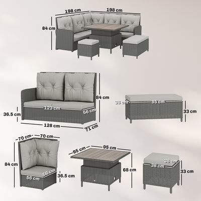 Outsunny 6 Pieces Outdoor PE Rattan Garden Furniture, Patio Wicker Sectional Conversation Corner Sofa 