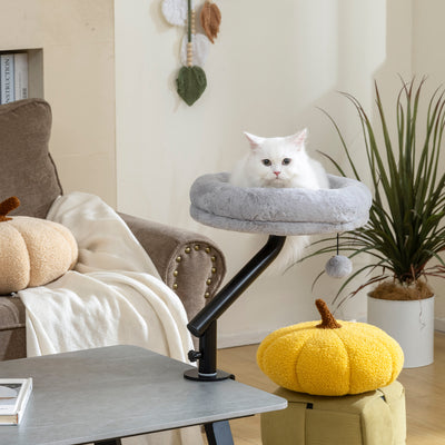 PawHut Cat Desk Bed, Cat Hammock 360° Rotatable Adjustable for Window, Table, Work, Grey 