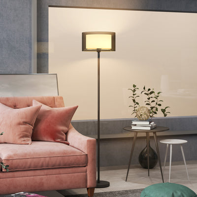 HOMCOM Floor Lamp for Living Room, Modern Standing Lamp with Double Layer Shade & Foot Switch, Minimalist Tall Pole Lampshade for Bedroom, Office, Black 