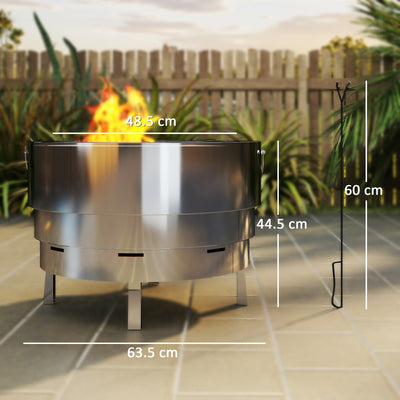 Outsunny Stainless Steel Wood-burning Fire Pit with Fire Poker - Silver 