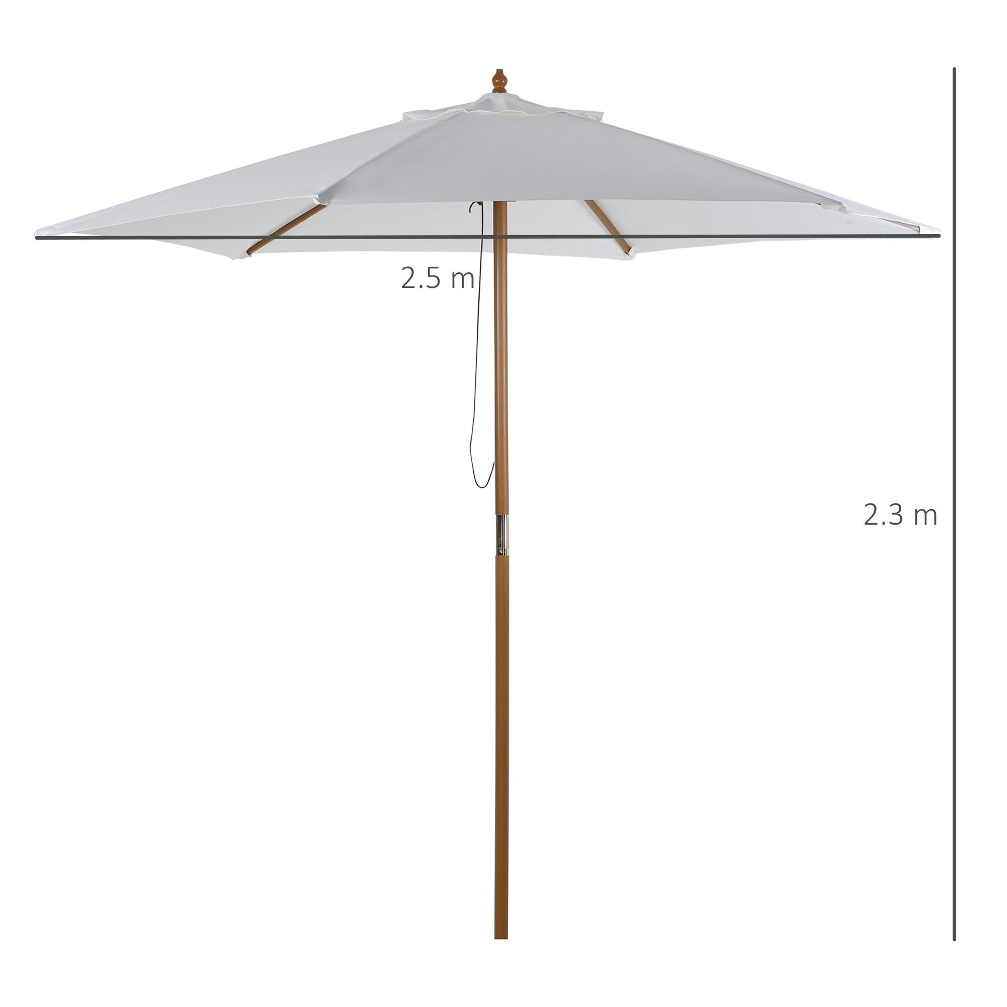 Outsunny 2.5m Patio Umbrella, Wood Garden Parasol, Sun Shade with 6 Ribs and Top Vent for Outdoor, White 