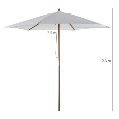Outsunny 2.5m Patio Umbrella, Wood Garden Parasol, Sun Shade with 6 Ribs and Top Vent for Outdoor, White 