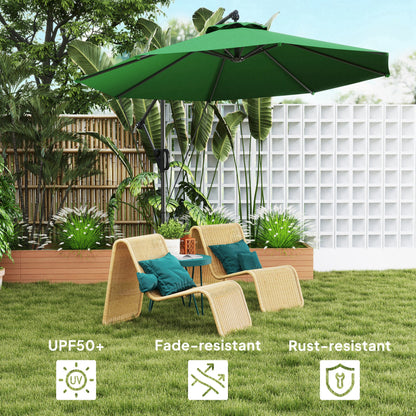 Outsunny 3(m) Garden Cantilever Parasol with Cover and Wind Protection Strap, Round Overhanging Umbrella with Crank Handle and Tilt, Banana Patio Umbrella for Outdoor Sun Shade, UPF50+, Green 