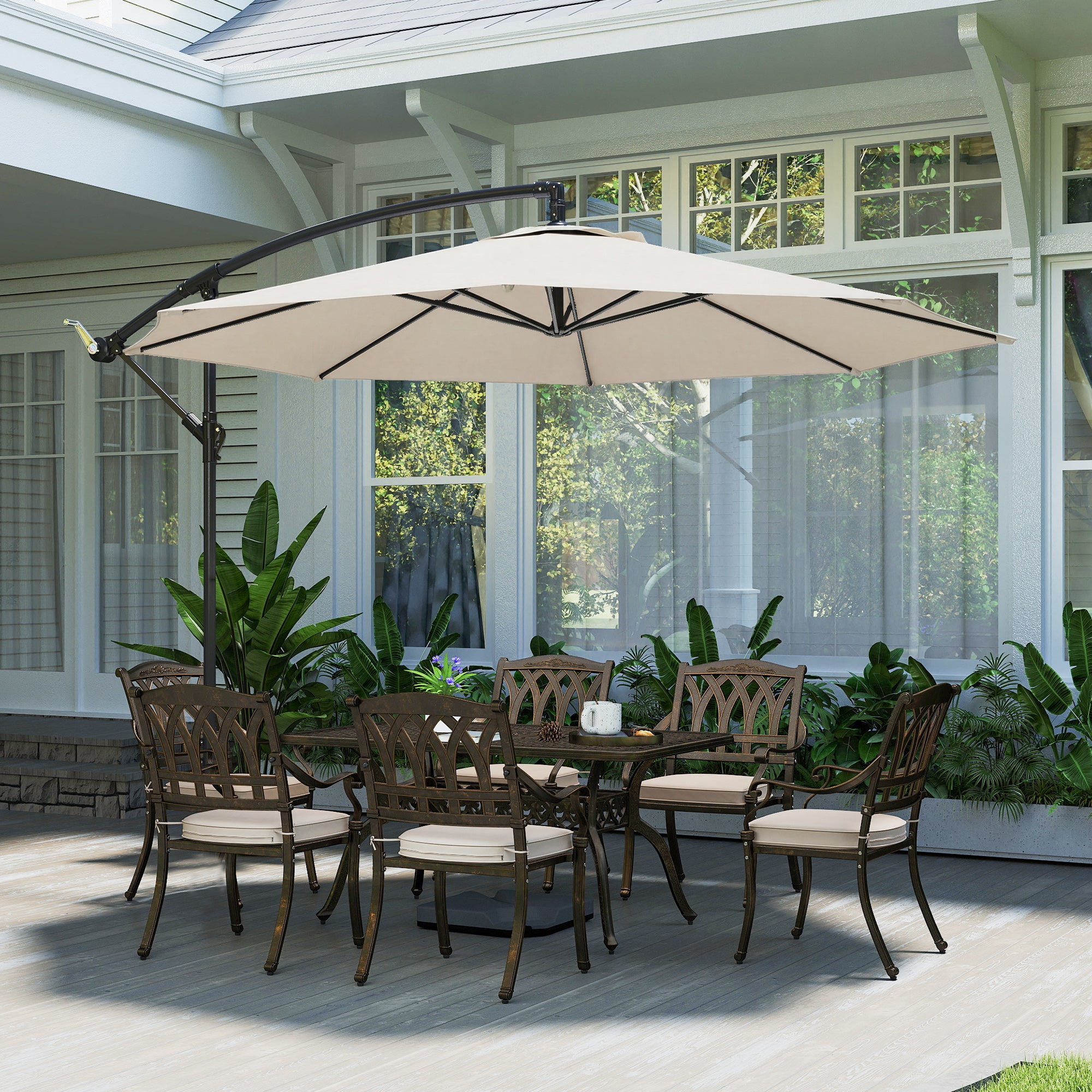 Outsunny 3 m Overhanging Cantilever Parasol, with Cross Base - Cream White 