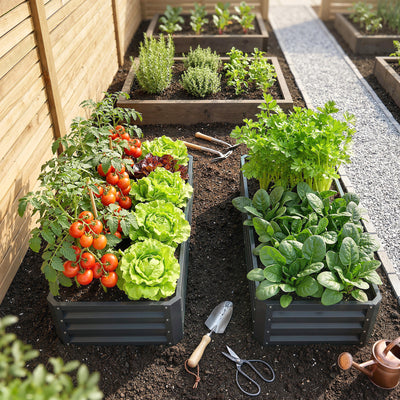 Outsunny Set of 2 Raised Beds for Garden, Galvanised Outdoor Planters for Herbs Vegetables, Use for Patio Balcony, Grey 