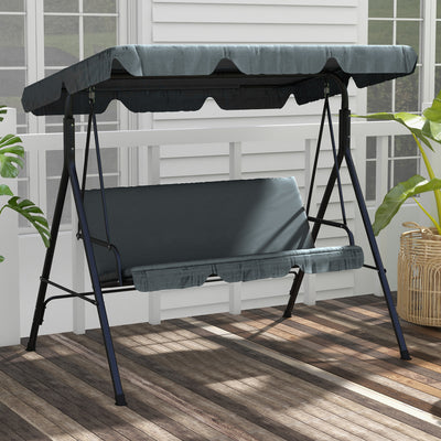 Outsunny Three-Seater Garden Swing Chair, with Adjustable Canopy - Grey 