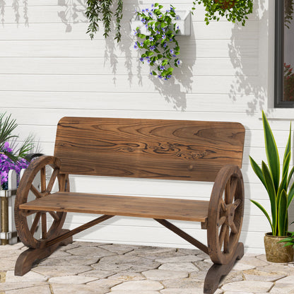 Outsunny Fir Wood 2-Seater Outdoor Garden Wagon Wheel Bench 