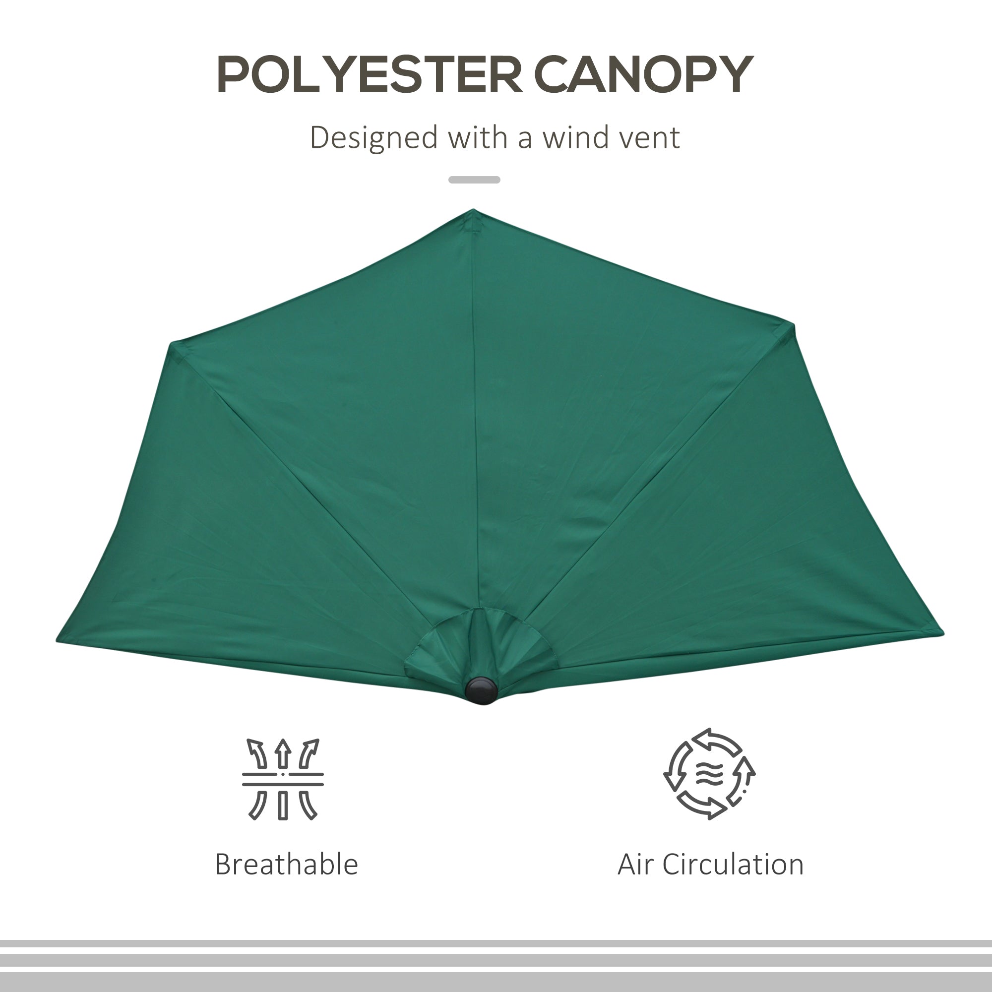 Outsunny 2.7m Garden Half Parasol, Outdoor Balcony Umbrella with 5 Steel Ribs, Patio Sun Shade, Green 