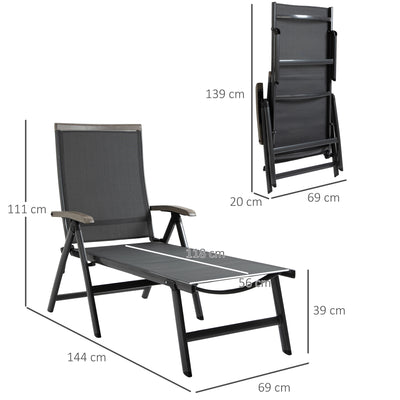 Outsunny Outdoor Folding Sun Lounger, 5-Position Adjustable Chaise Lounge Chair with Aluminium Frame for Patio, Pool and Garden, Grey 