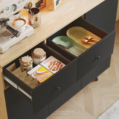 HOMCOM 176 cm Kitchen Cupboard with LED Lights - Oak and Black 