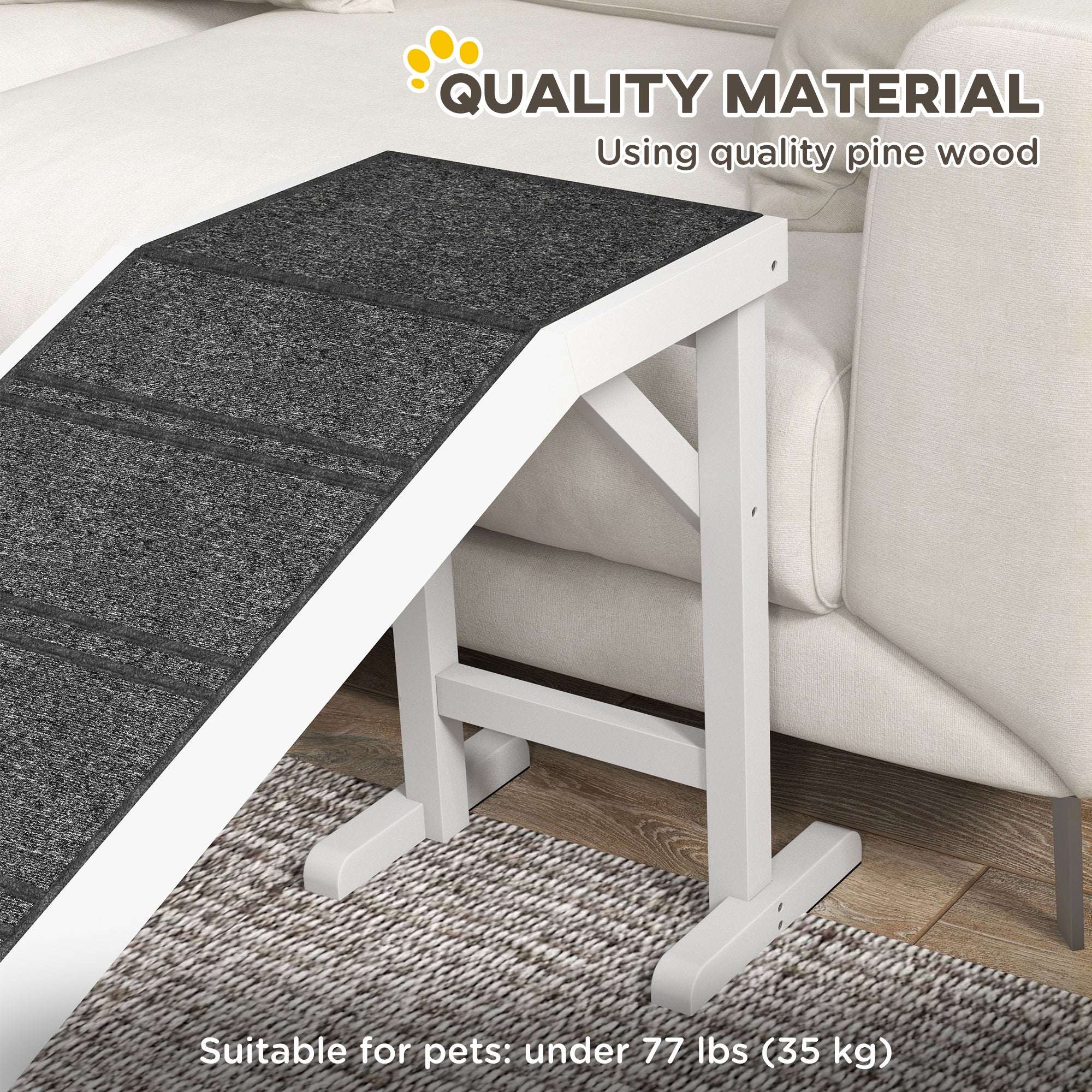 PawHut Pet Ramp for Dogs with Non-Slip Carpet and Top Platform - White & Grey 