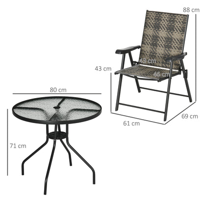 Outsunny 4 Seater Rattan Dining Set, Rattan Garden Furniture Set with Parasol Hole, Outdoor Dining Table and Chairs with 4 Armchairs, Round Glass Top Table for Patio, Balcony, Mixed Grey 