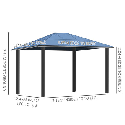 Outsunny 3 x 3.6m Hardtop Gazebo Canopy with Polycarbonate Roof Garden Pavilion with Removable Curtains and Steel Frame, Brown 